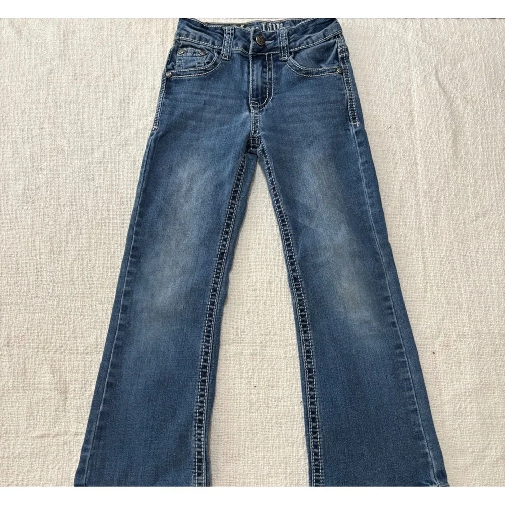 May Lillie Girls Size 6 Bootcut Jeans Medium Wash Embroidered Pockets 2 Pair